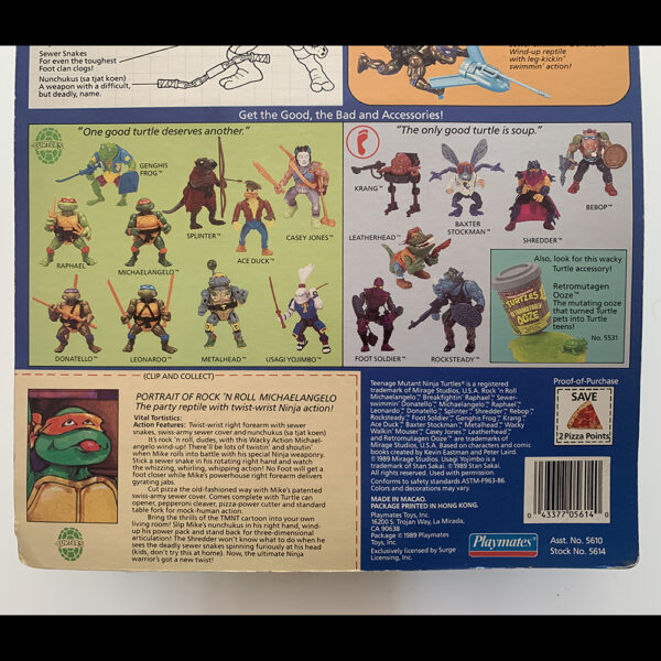 Teenage Mutant Ninja Turtles 'Wacky Action' Rock N Roll Michaelangelo 1989 Playmates - Image 4