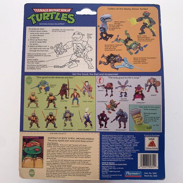 Teenage Mutant Ninja Turtles 'Wacky Action' Rock N Roll Michaelangelo 1989 Playmates - Image 3