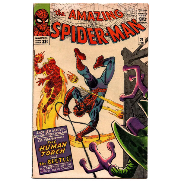 The Amazing Spider-Man #21 (Spider-Man and the Human Torch versus the Beetle!) Marvel Comics February 1965 (Very Good)