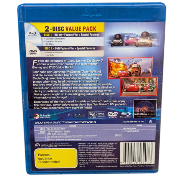 Disney Pixar 'Cars 2' Blu-Ray and DVD 2-Disc Value Pack in Excellent Condition (ex-Display Stock) Rated PG - Image 2