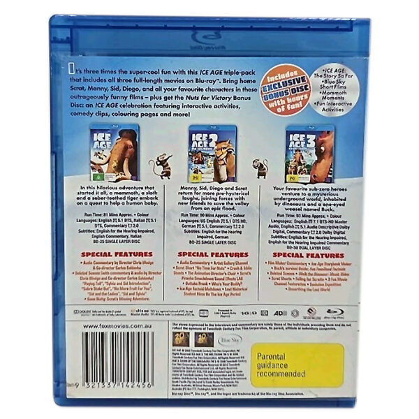Ice Age Trilogy 3 Movies Blu-Ray 4-Disc 5:1 DTS HD (ex-Display Stock) Rated PG - Image 2