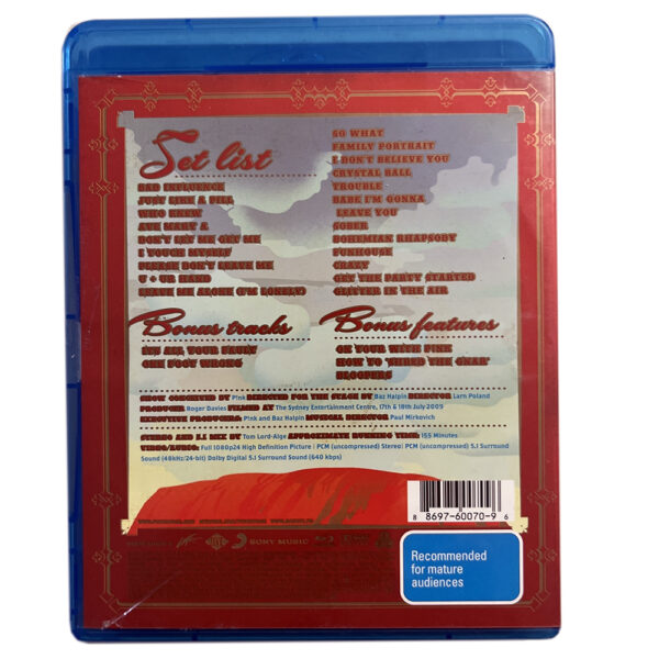 Pink 'Funhouse Tour' Live in Australia Blu-Ray in Excellent Condition (ex-Display Stock) Rated M - Image 3