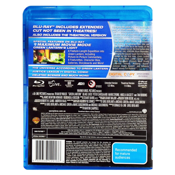 Green Lantern Extended Cut (starring Ryan Reynolds) Blu-Ray and DVD 5:1 DTS HD Edition (Brand New) Rated M - Image 2