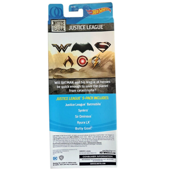 Hot Wheels Justice League 2017 Car 5-Pack (featuring The Batmobile) Mattel 1:64 Scale Brand New in Original Packaging - Image 2