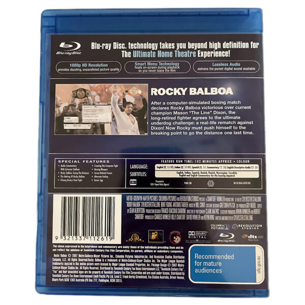 Rocky Balboa (starring Sylvester Stallone) Blu-Ray 5:1 DTS HD Edition (Brand New) Rated M - Image 2