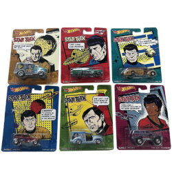 Hot Wheels Star Trek Captain Kirk, Spock, Dr McCoy, Scotty, Lt Uhura, and Sulu Real Riders Six Die-Cast Vehicles (New in Blister Pack) 2013 Mattel