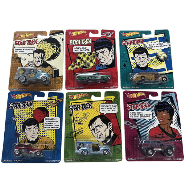 Hot Wheels Star Trek Captain Kirk, Spock, Dr McCoy, Scotty, Lt Uhura, and Sulu Real Riders Six Die-Cast Vehicles (New in Blister Pack) 2013 Mattel