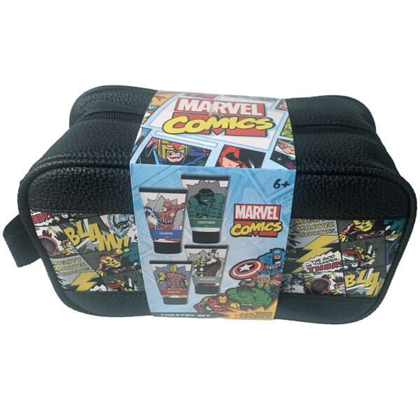 Marvel Comics 4-Piece Toiletry Set with Black Vinyl Zip Bag (Brand New)