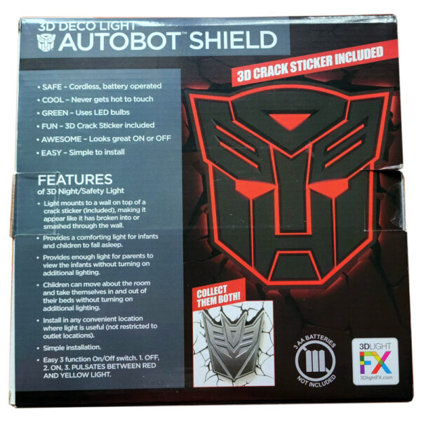 Transformers 3D Deco Light Autobot Shield Night Light with Crack Sticker 2014 Hasbro(Brand New) - Image 4